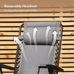 Vonhaus Zero Gravity Chairs Set Of 2, Grey Reclining Sun Loungers For Garden, Padded Folding Garden Chairs, Removable Headrest - thumbnail 5