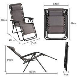 Vonhaus Zero Gravity Chairs Set Of 2, Grey Reclining Sun Loungers For Garden, Padded Folding Garden Chairs, Removable Headrest - thumbnail 8