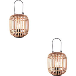Loops 2 Pack Natural Bamboo & Plywood Table Lamp - Matt Black Paint Shade - 270mm Tall Light - 10W Led E27