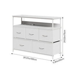 Living And Home 5-Drawer White Metal Frame Chest Of Drawers Storage Cabinet With Power Strip - thumbnail 5