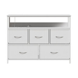 Living And Home 5-Drawer White Metal Frame Chest Of Drawers Storage Cabinet With Power Strip - thumbnail 2