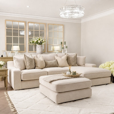 Home & Love Luxury Nebraska Right Chaise Corner Sofa - Naples Cream