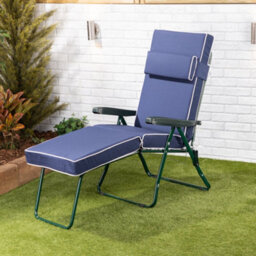 Alfresia Garden Sun Lounger - Green Frame With Navy Blue Luxury Cushion - thumbnail 2