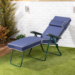 Alfresia Garden Sun Lounger - Green Frame With Navy Blue Luxury Cushion - thumbnail 4