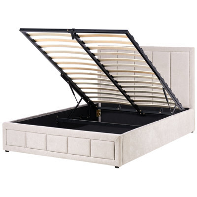 Beliani Ottoman Bed Chenille Quiberon 140 X 200 Cm (Eu Double) Taupe - image 1