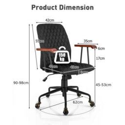 Velvet Office Chair Ergonomic Mid Back Computer Desk Chair W/rubber Wood Armrest - thumbnail 2
