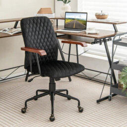 Velvet Office Chair Ergonomic Mid Back Computer Desk Chair W/rubber Wood Armrest - thumbnail 3
