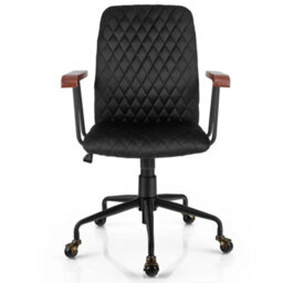 Velvet Office Chair Ergonomic Mid Back Computer Desk Chair W/rubber Wood Armrest - thumbnail 5