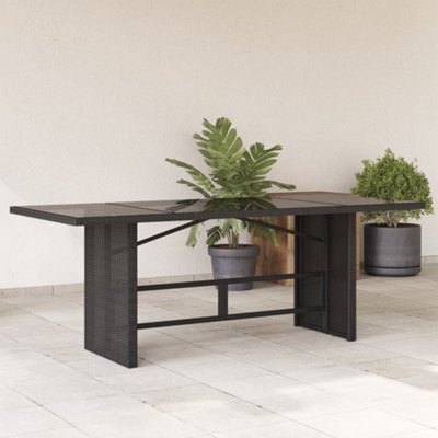 Walplus Garden Table With Glass Top Black 190X80X75 Cm Poly Rattan - image 1