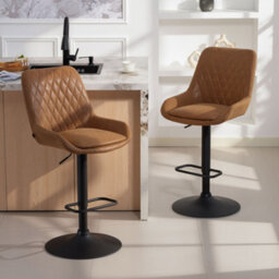 Homcom Pu Leather Padded Bar Stools Set Of 2 With Metal Base, Orange