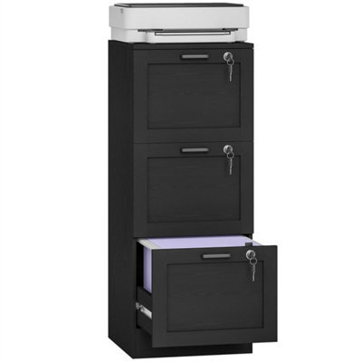 3-Drawer File Cabinet, Lockable Filing Cabinet For A4 Letter, Black - image 1