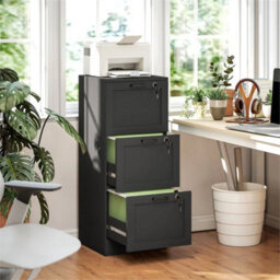 3-Drawer File Cabinet, Lockable Filing Cabinet For A4 Letter, Black - thumbnail 6