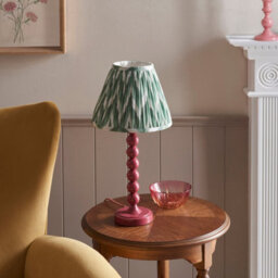 Luminosa Lighting Luminosa Higgledy Gloss Pink Clay Paint Table Lamp With Cotswold Green Fabric Zigzag Shade 25Cm E14 - thumbnail 3