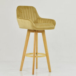 Lakeland Furniture Karlstad Camel Cream Velvet Wooden Leg Base Bar Stool - thumbnail 3