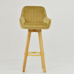 Lakeland Furniture Karlstad Camel Cream Velvet Wooden Leg Base Bar Stool - thumbnail 2