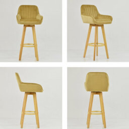 Lakeland Furniture Karlstad Camel Cream Velvet Wooden Leg Base Bar Stool - thumbnail 6