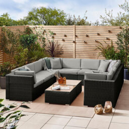 Furniturebox Orlando Black Rattan Garden Sofa Modular Outdoor Patio Couch Seating, Table & 10 Chairs Garden Corner Sofa Set +Cover - thumbnail 2