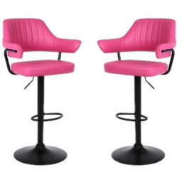 Pink Set Of 2 Plush Bar Stools