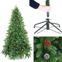 Shatchi 5Ft Stockholm Pine Artificial Designer Christmas Tree Berries & Frosted Cones Mixed - thumbnail 4