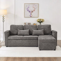 Matteo 3-In-1 Convertible Chenille L-Shaped Sofa Bed With Storage Chaise, Usb/type-C Charging & Adjustable Armrest - Grey - thumbnail 8
