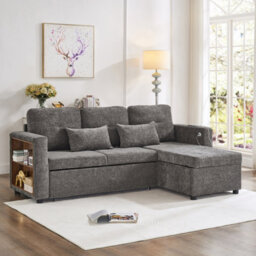 Matteo 3-In-1 Convertible Chenille L-Shaped Sofa Bed With Storage Chaise, Usb/type-C Charging & Adjustable Armrest - Grey - thumbnail 3