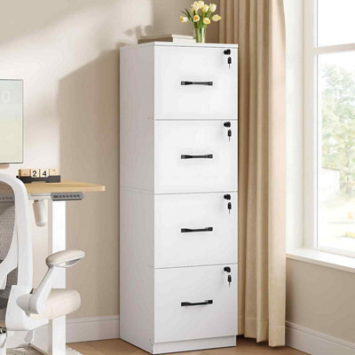 Home Office File Cabinet With 4 Lockable Drawers, Printer Stand And Hanging File Storage, Cloud White - image 1