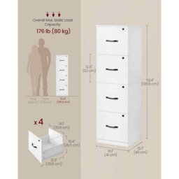 Home Office File Cabinet With 4 Lockable Drawers, Printer Stand And Hanging File Storage, Cloud White - thumbnail 2