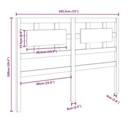Berkfield Bed Headboard Black 185.5X4X100 Cm Solid Wood Pine - thumbnail 6