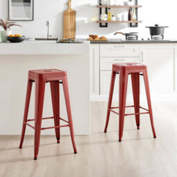 Furniturebox Set Of 2 Colton 'tolix' Style Red Metal Bar Stools