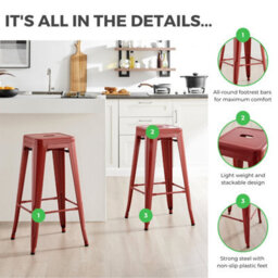 Furniturebox Set Of 2 Colton 'tolix' Style Red Metal Bar Stools - thumbnail 2