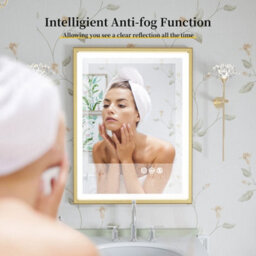 Luvodi 1200X600mm Bathroom Mirror Rectangle Brass Framed Wall Mount Led Illuminated-Touch Sensor, Anti-Fog - thumbnail 5