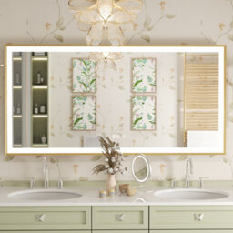Luvodi 1200X600mm Bathroom Mirror Rectangle Brass Framed Wall Mount Led Illuminated-Touch Sensor, Anti-Fog