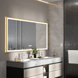 Luvodi 1200X600mm Bathroom Mirror Rectangle Brass Framed Wall Mount Led Illuminated-Touch Sensor, Anti-Fog - thumbnail 7