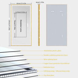 Luvodi 1200X600mm Bathroom Mirror Rectangle Brass Framed Wall Mount Led Illuminated-Touch Sensor, Anti-Fog - thumbnail 2