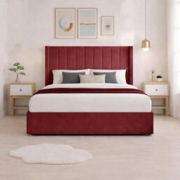 Luxury Red Plush Milan Double Bed Frame With Mattress 54 Inches Wingback Headboard 2 Footend Storage Drawers - thumbnail 4