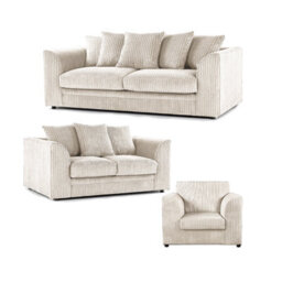 Furnishings For Less UK Luxor Jumbo Cord 3 + 2 + 1 Fabric 3 Piece Sofa Suite - Scatter Back Cream - thumbnail 1
