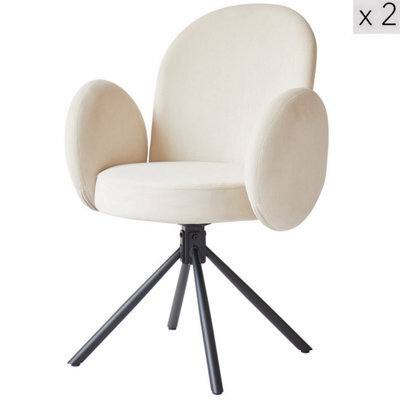 Nordlys Set Of 2 Scandinavian Swivel Dining Chairs Metal In Beige Velvet Modern Design Style Dining Room - image 1