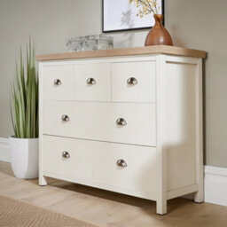 Home Source Avon 7 Drawer Off-White Sonoma Oak-Effect 36mm Thick Top Bedroom Storage Chest - thumbnail 1