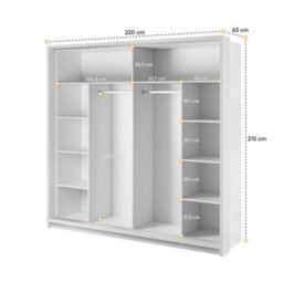 Arte Lux Xiv- Sleek Black Two Sliding Door Wardrobe (H2150mm W2200mm D630mm) With Decorative Mirrored Doors - thumbnail 4