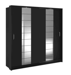 Arte Lux Xiv- Sleek Black Two Sliding Door Wardrobe (H2150mm W2200mm D630mm) With Decorative Mirrored Doors - thumbnail 2