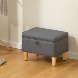 Homcom Linen Storage Ottoman Storage Box With Rubberwood Legs, Charcoal Grey - thumbnail 1