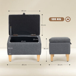 Homcom Linen Storage Ottoman Storage Box With Rubberwood Legs, Charcoal Grey - thumbnail 3