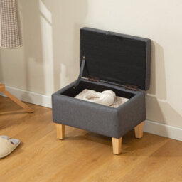 Homcom Linen Storage Ottoman Storage Box With Rubberwood Legs, Charcoal Grey - thumbnail 7