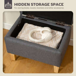 Homcom Linen Storage Ottoman Storage Box With Rubberwood Legs, Charcoal Grey - thumbnail 4