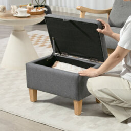 Homcom Linen Storage Ottoman Storage Box With Rubberwood Legs, Charcoal Grey - thumbnail 8