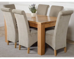 That's Furniture Dakota 152 X 87 Cm Chunky Medium Oak Dining Table And 6 Chairs Dining Set With Montana Grey Fabric Chairs - thumbnail 1
