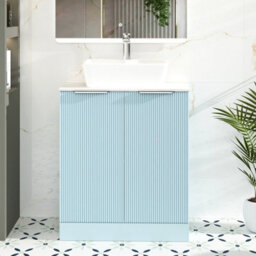 Royal Bathrooms Evora 700mm Powder Blue Fluted Floor Standing Vanity Unit 2 Door With Carrara White Undrilled Worktop - thumbnail 1