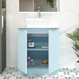 Royal Bathrooms Evora 700mm Powder Blue Fluted Floor Standing Vanity Unit 2 Door With Carrara White Undrilled Worktop - thumbnail 3