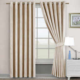 Bedlooms Beige Crushed Velvet Curtains Blackout Thermal Insulated Eyelet Curtain (Pair) 66 X 90 Inches With Tie Back Two - thumbnail 9