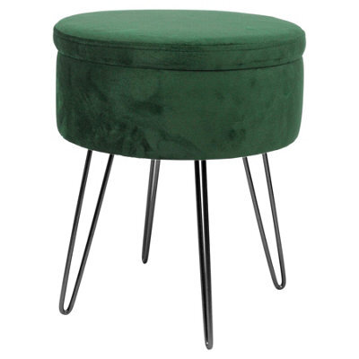 Harbour Housewares Velvet Storage Footstool - Round Modern Dressing Table Footstool Vanity Seat Chair - 45 X 36Cm - Green/black - image 1